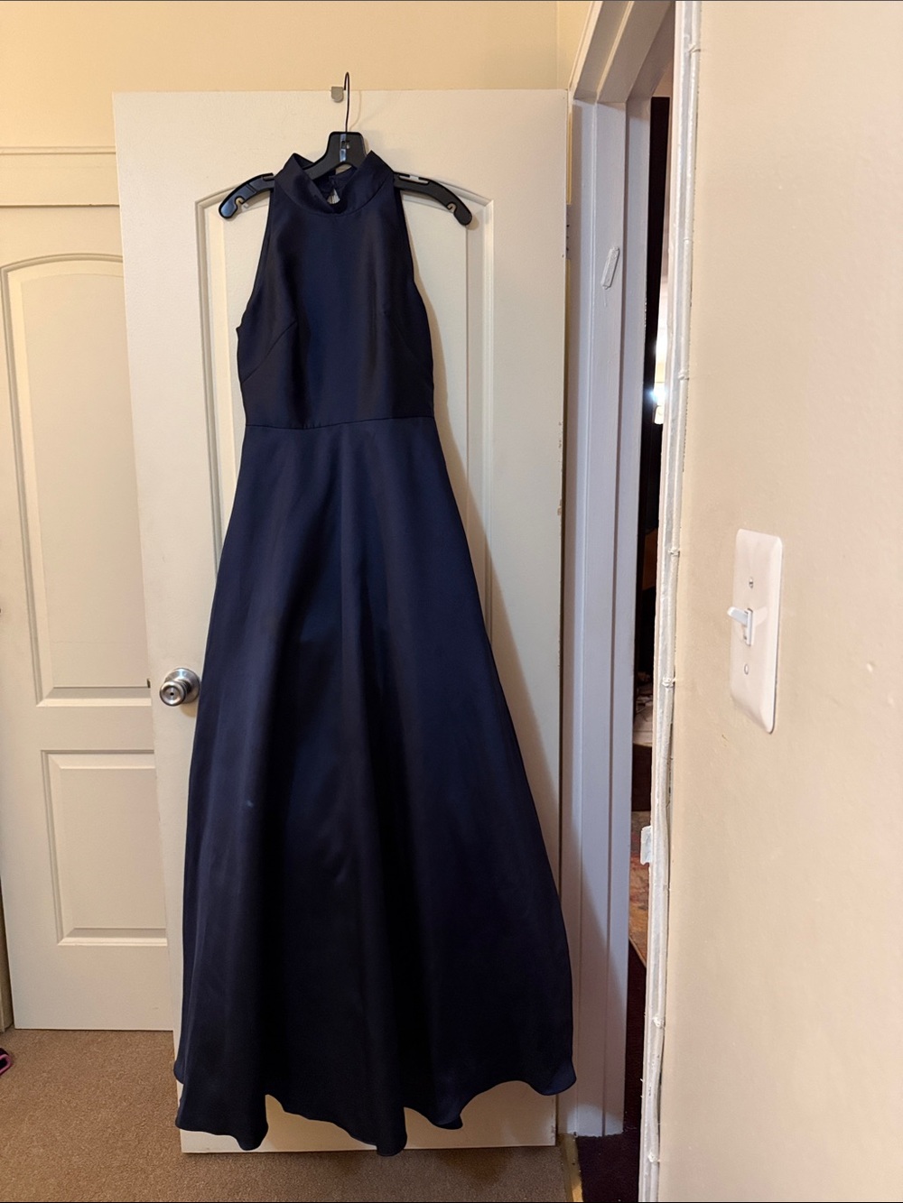 Monique Lhuillier Navy Halter A-Line Maxi Dress